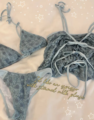 Sky Lace 3 piece Bikini Set Cover up Beachwear