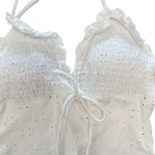 Punching Lace Bustier Swimsuit Set Crop Top Bikini Frill Strap Bikini