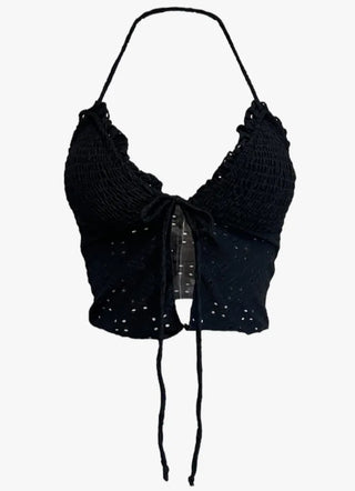 Punching Lace Bustier Swimsuit Set Crop Top Bikini Frill Strap Bikini