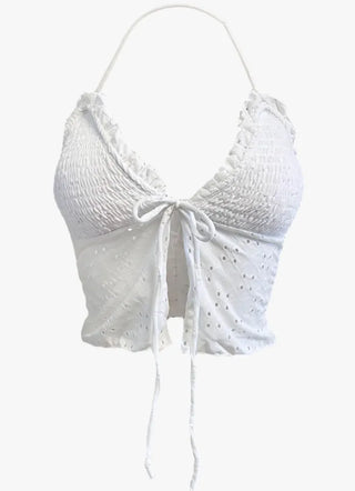 Punching Lace Bustier Swimsuit Set Crop Top Bikini Frill Strap Bikini