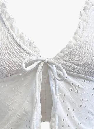 Punching Lace Bustier Swimsuit Set Crop Top Bikini Frill Strap Bikini