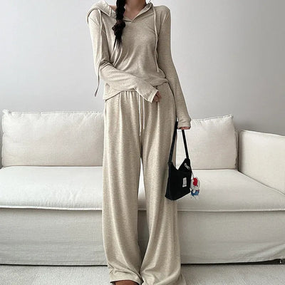 Training set hoodie + wide pants daily look banding pants loose fit