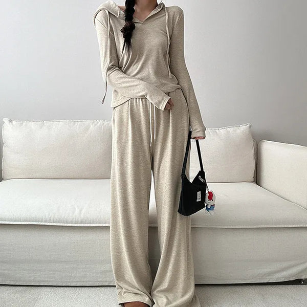 Training set hoodie + wide pants daily look banding pants loose fit