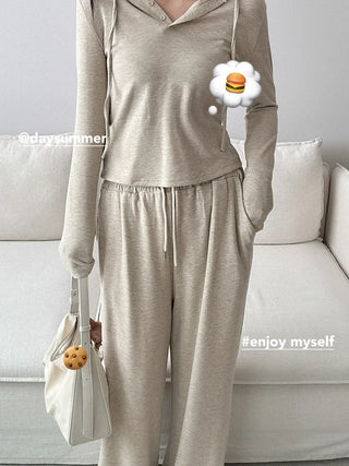 Training set hoodie + wide pants daily look banding pants loose fit
