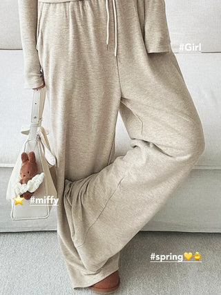 Training set hoodie + wide pants daily look banding pants loose fit
