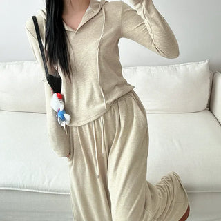 Training set hoodie + wide pants daily look banding pants loose fit