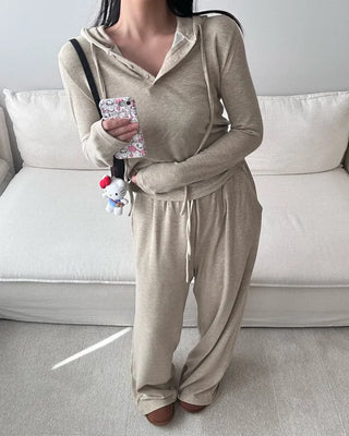 Training set hoodie + wide pants daily look banding pants loose fit