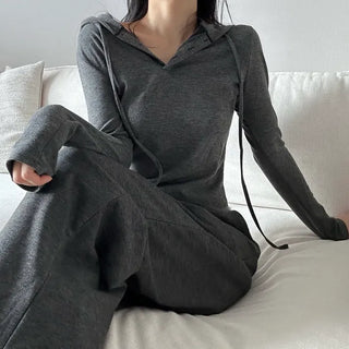 Training set hoodie + wide pants daily look banding pants loose fit