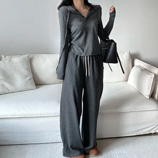 Training set hoodie + wide pants daily look banding pants loose fit