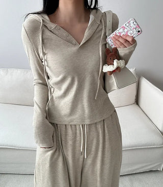 Training set hoodie + wide pants daily look banding pants loose fit