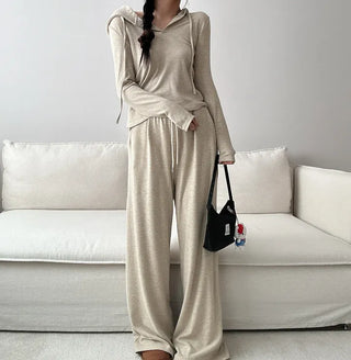 Training set hoodie + wide pants daily look banding pants loose fit