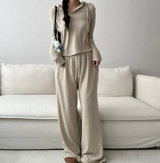 Training set hoodie + wide pants daily look banding pants loose fit