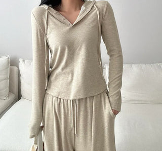 Training set hoodie + wide pants daily look banding pants loose fit