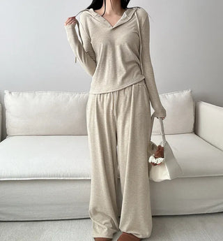 Training set hoodie + wide pants daily look banding pants loose fit