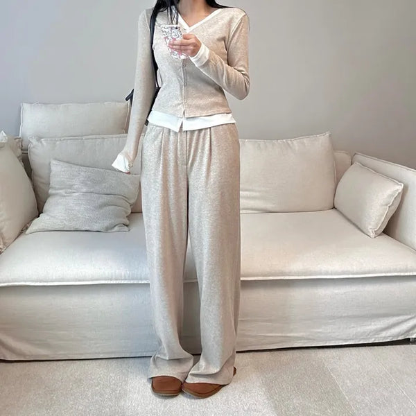 knit cardigan + banding pants two piece set cardigan pants