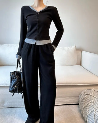 knit cardigan + banding pants two piece set cardigan pants