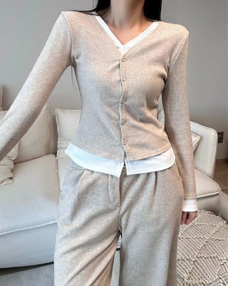 knit cardigan + banding pants two piece set cardigan pants