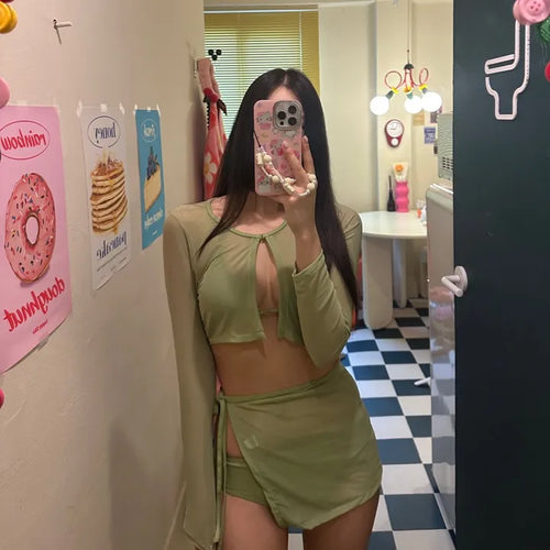 4PCS Bikini See through Cover up Set Swimsuit Bikini Set