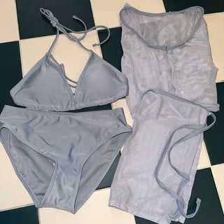 4PCS Bikini See through Cover up Set Swimsuit Bikini Set