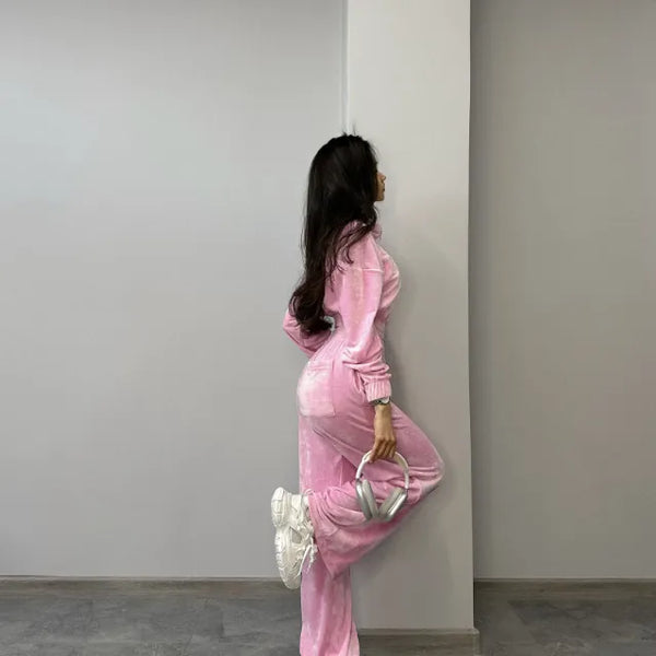 2pcs Set Velvet Training Zip Up Wide Training Pants Fall Training Set