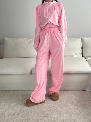 2pcs Set Velvet Training Zip Up Wide Training Pants Fall Training Set