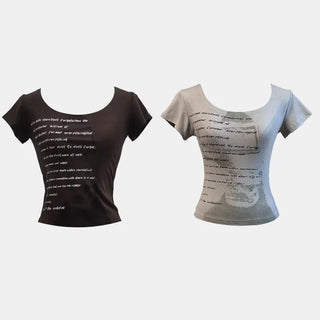 Slim fit lettering vintage round neck short sleeve t shirt