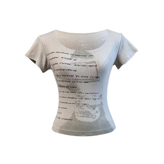 Slim fit lettering vintage round neck short sleeve t shirt
