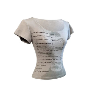 Slim fit lettering vintage round neck short sleeve t shirt