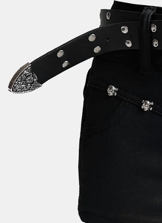 Mid Rise Belt Set Studded Short Hot Pants (Baddie Belt Shorts)