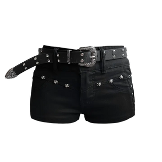 Mid Rise Belt Set Studded Short Hot Pants (Baddie Belt Shorts)
