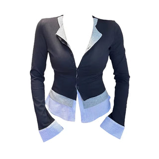 Striped Shirt Layered Cardigan