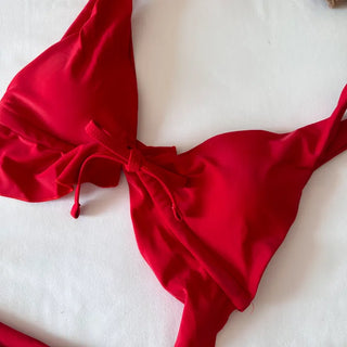Ribbon Red Frill Bikini Top and Bottom Set