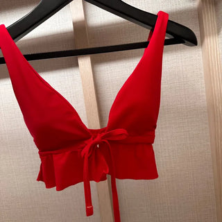 Ribbon Red Frill Bikini Top and Bottom Set