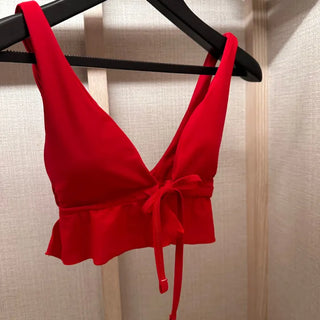 Ribbon Red Frill Bikini Top and Bottom Set