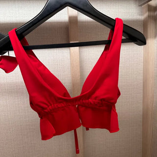 Ribbon Red Frill Bikini Top and Bottom Set