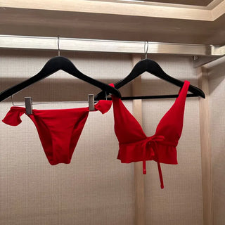 Ribbon Red Frill Bikini Top and Bottom Set