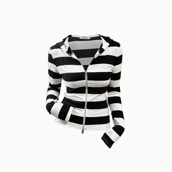 Striped Slim Fit Hooded Zip Up