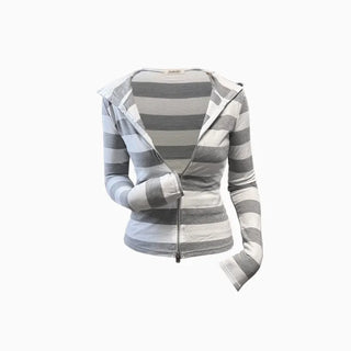 Striped Slim Fit Hooded Zip Up