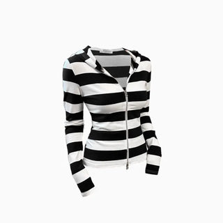 Striped Slim Fit Hooded Zip Up