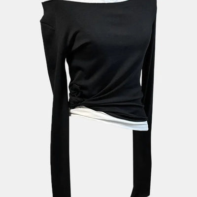 Trainee Style 2 piece Nashi + T shirt Set Off Shoulder Layered Coordination