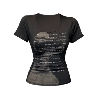 Vintage lettering slim fit round neck short sleeve t shirt