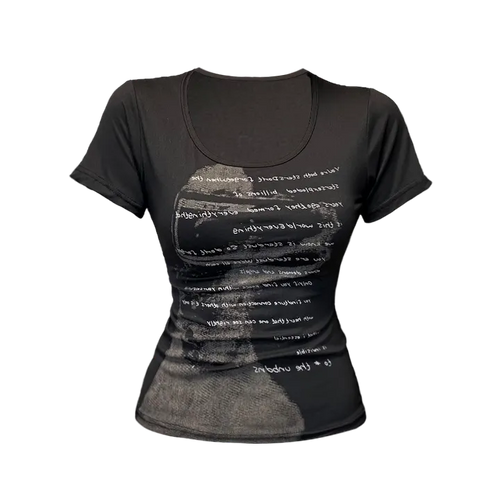 Vintage lettering slim fit round neck short sleeve t shirt
