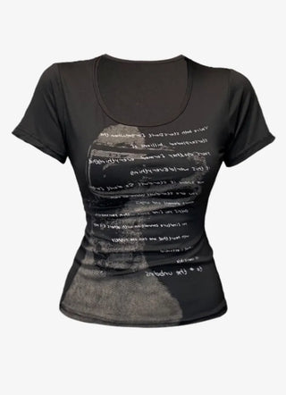 Vintage lettering slim fit round neck short sleeve t shirt