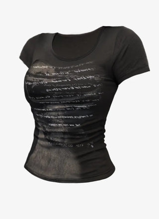 Vintage lettering slim fit round neck short sleeve t shirt