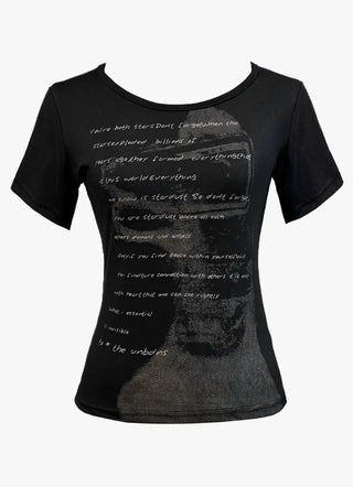 Vintage lettering slim fit round neck short sleeve t shirt