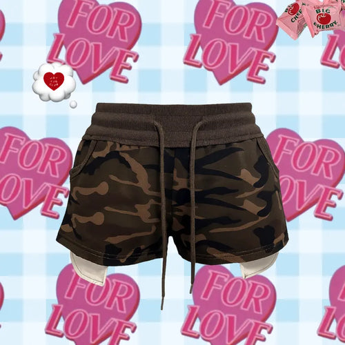 Double Layer Camo Shorts Underlay Camo Jogger Pants