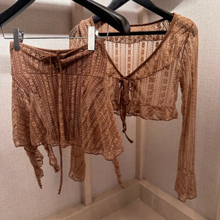 3 piece set: lace cardigan bikini skirt bikini skirt swimsuit belly cover up