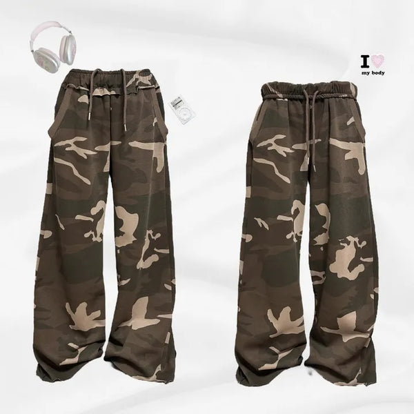 Low Rise Y2K Fold Over Camo Joggers Pants
