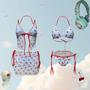 Kitschmood Cherry Bikini 4 piece set beachwear