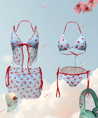 Kitschmood Cherry Bikini 4 piece set beachwear